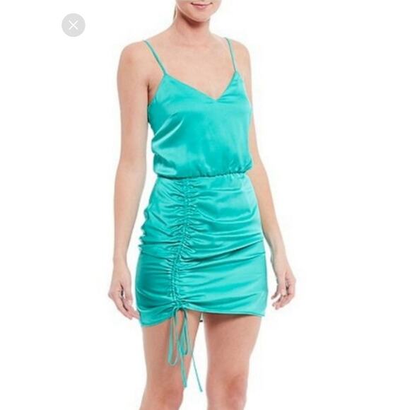 GIANNI BINI Ruched Cocktail Turquoise Green Dress, Size 4 - Picture 2 of 13
